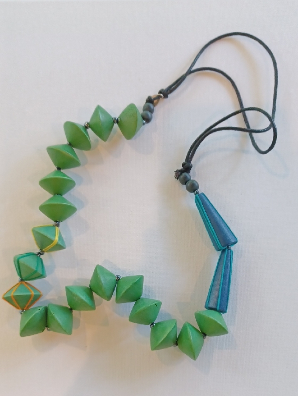 Sylca Green Wooden Beaded  Necklace with Blue Accents